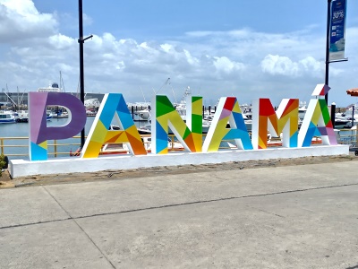 Big PANAMA sign near end of Amador Causeway