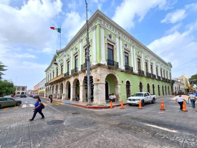 Buildings surrounding Plaza Grande Merida Mexico